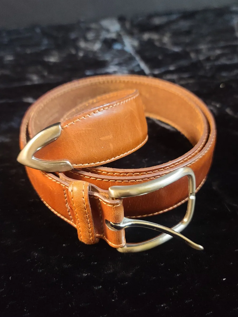 FootJoy Men's Brown Leather Belt with Brass-Tone Buckle